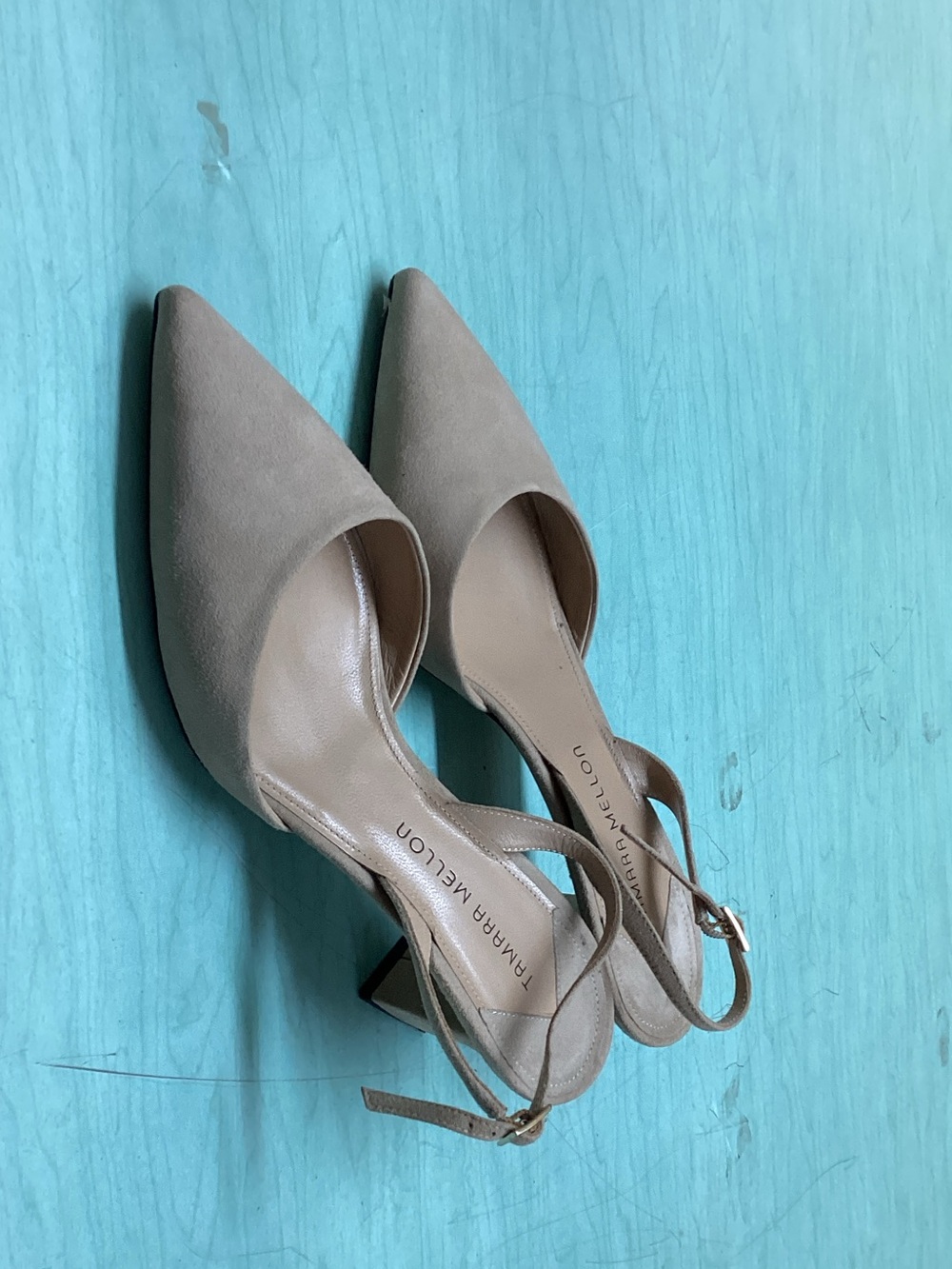 Franco Sarto Beige Pointed-Toe Slingback Heels